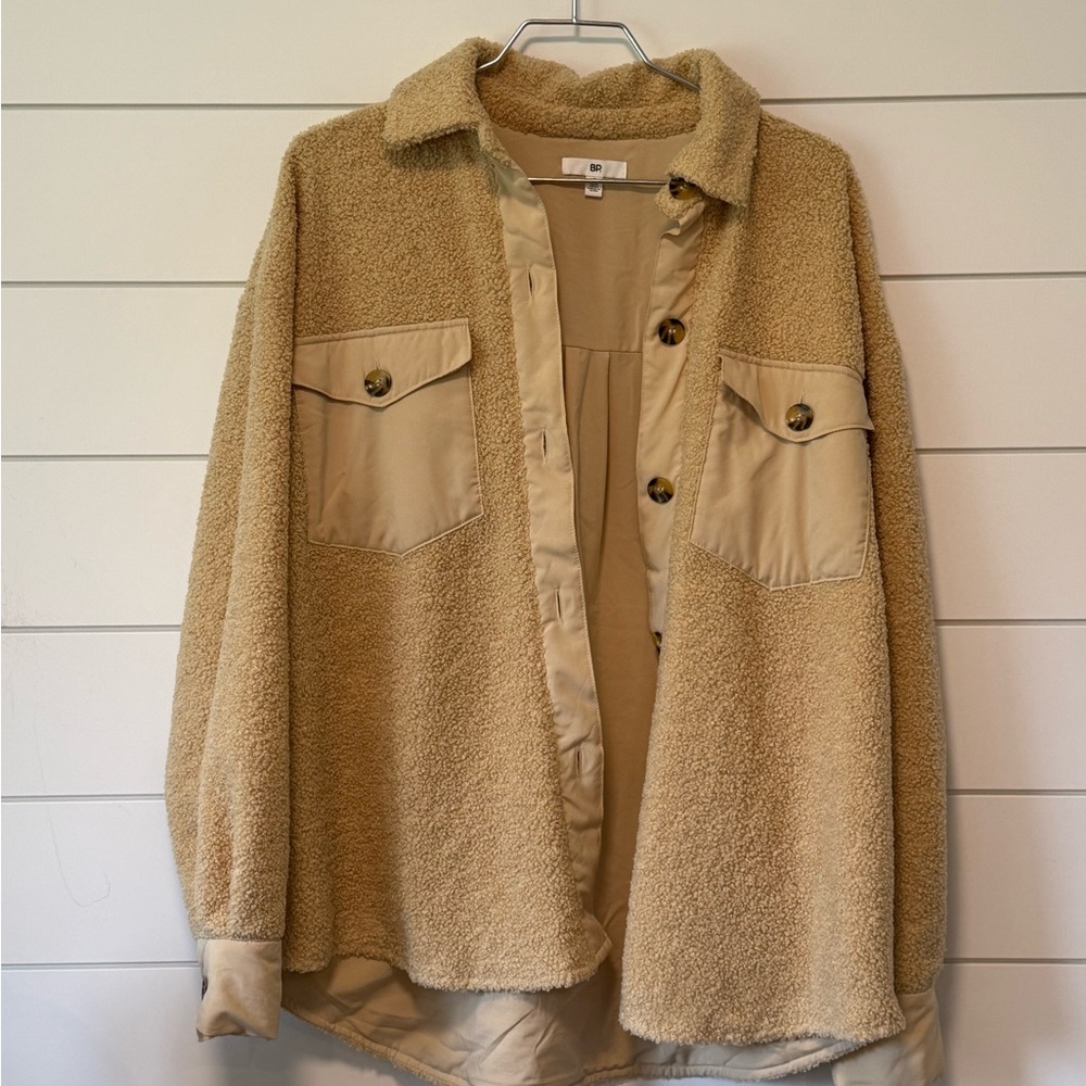 BP Tan Sherpa Jacket/Shacket with Button Accents - Size S